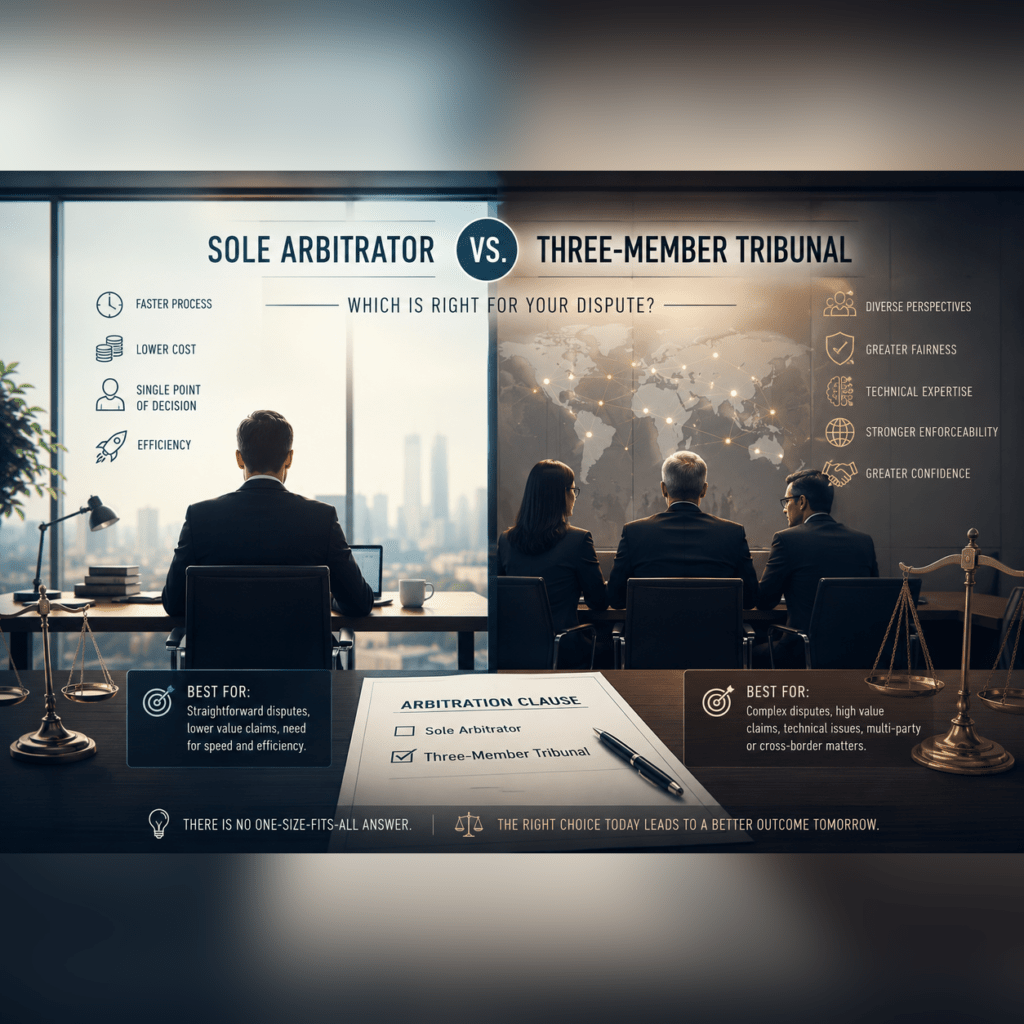 Sole Arbitrator vs. Three-Member Tribunal: Which Is Right for Your Dispute?
